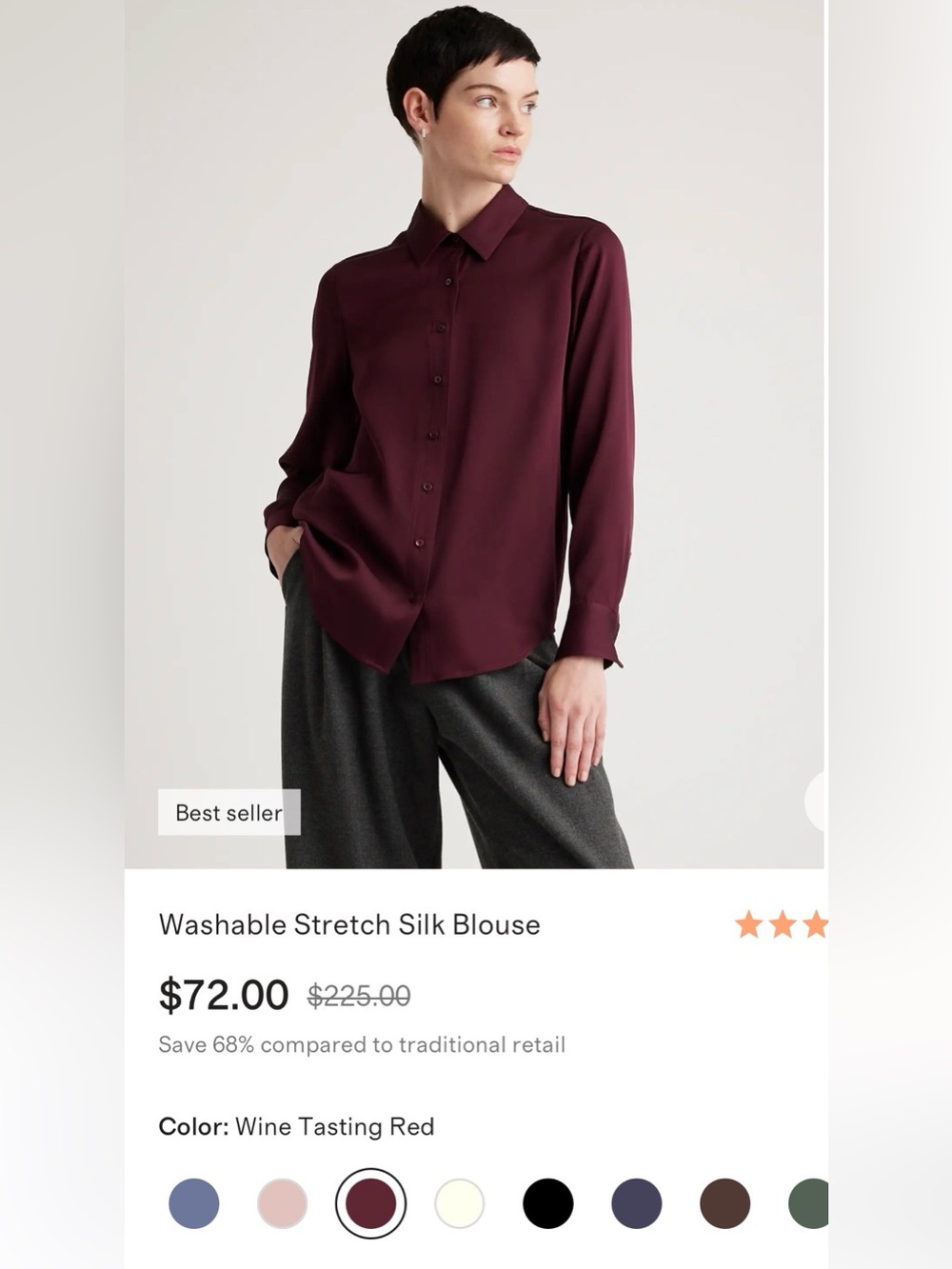 NWT Quince Washable Stretch Silk Blouse in Wine Tasting Res Size Small